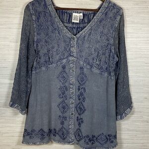 Women's Parsley & Sage Blue Embroidered Top Medium